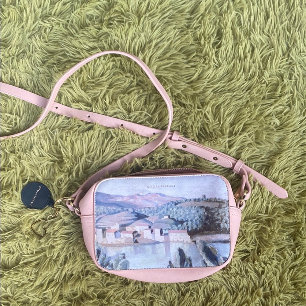 Pink Crossbody Bag with scenic painting